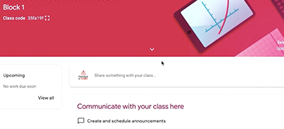 Computer on google classroom with an option to communicate with your class